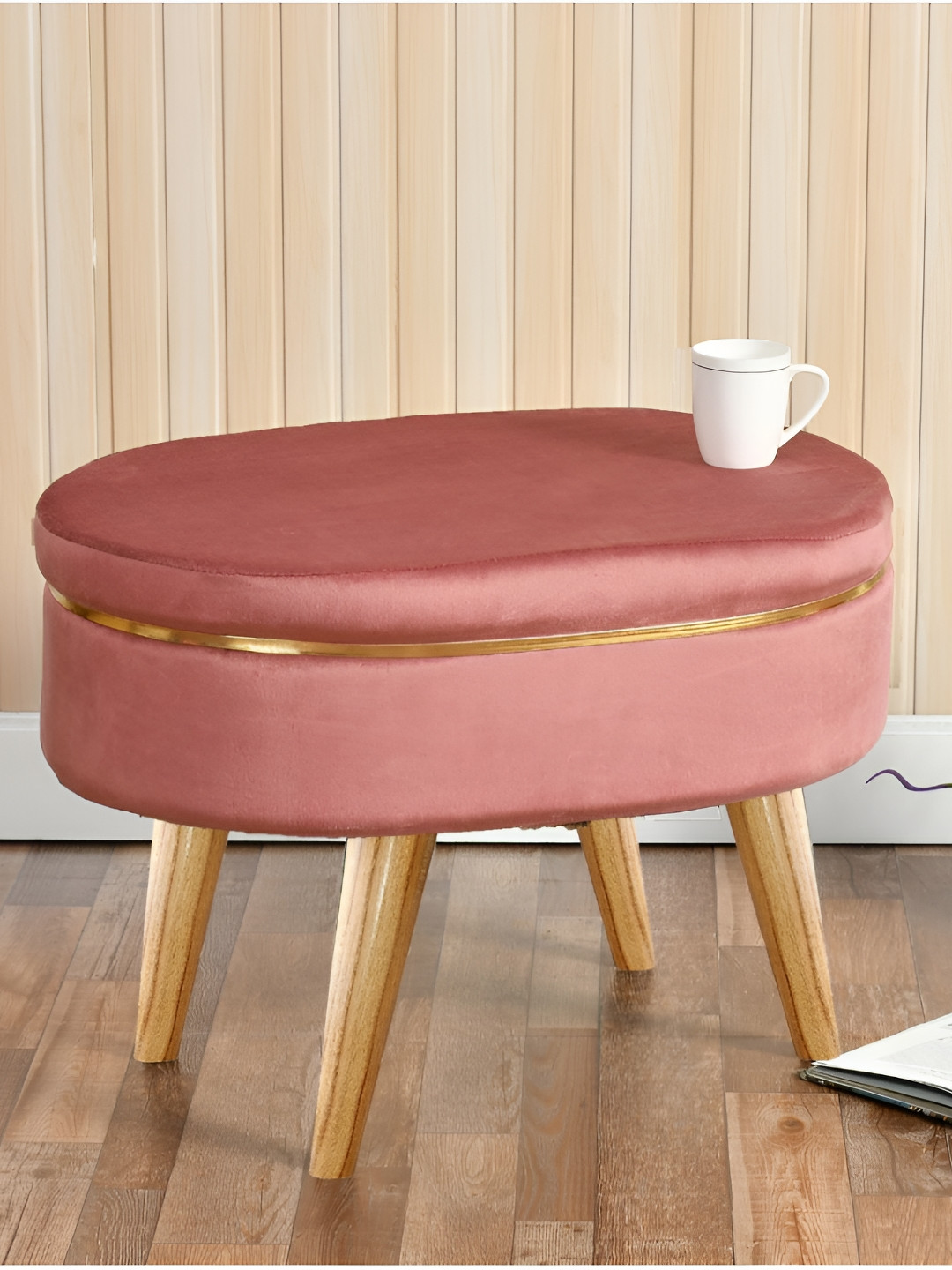 Shadowkart Pink & Brown Wooden & Velvet Freeform Ottoman