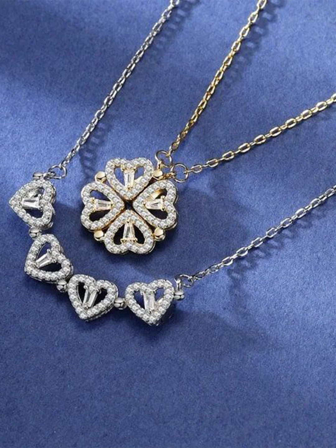 Azaayah Silver-Plated 2-in-1 Magnetic Crystals Studded Heart Shaped Pendant With Chain