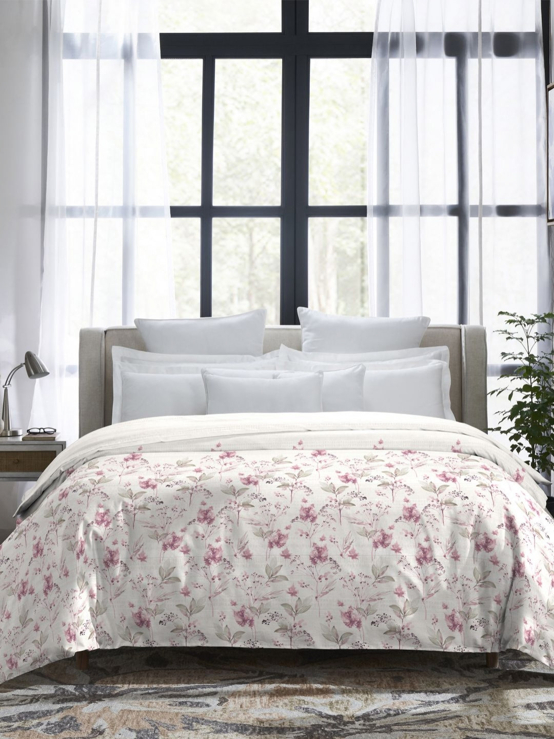 MYTRIDENT Indulgence Primrose White & Pink Printed Cotton Mild Winter Double Bed Comforter