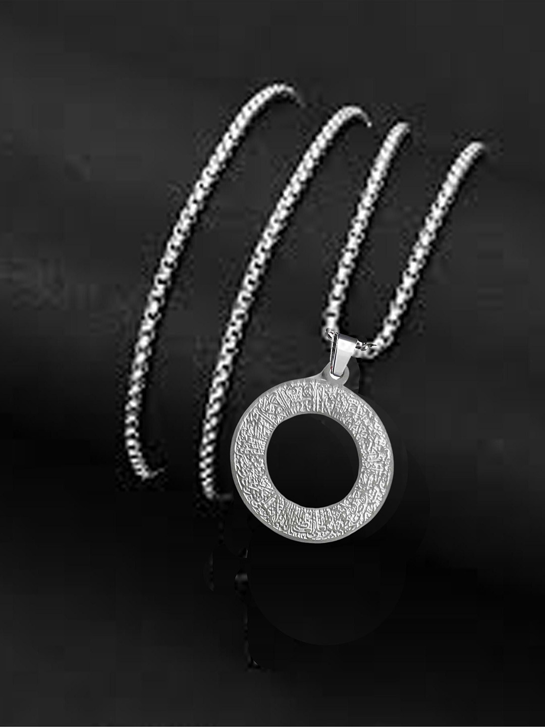 M Men Style Silver-Plated Stainless Steel Engraving Arabic Pendant With Chains