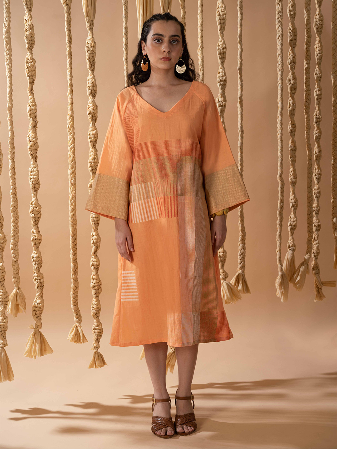 Banana Labs Print Flared Sleeve A-Line Midi Dress