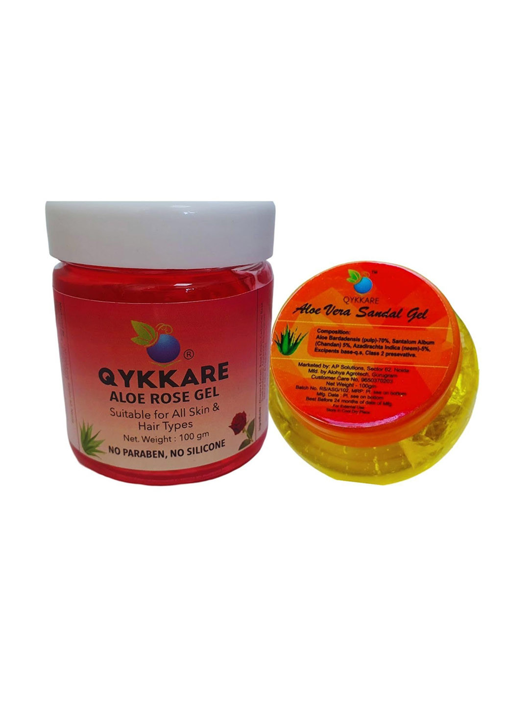 QYKKARE Set Of 2 Aloevera Sandal Gel & Rose Aloe Gel- 100 g Each