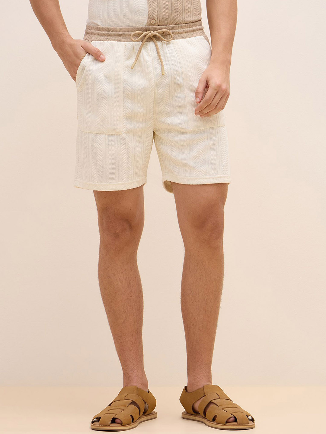 Iconic Men Textu Mid-Rise Regular Fit Casual Shorts