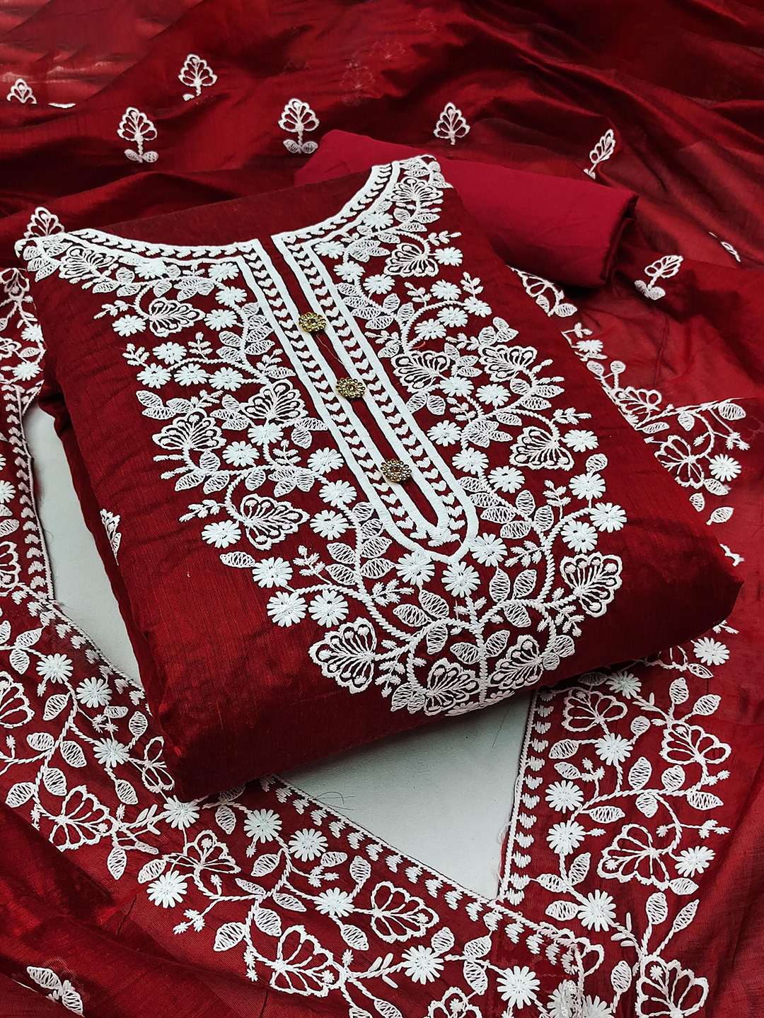 HERE&NOW Embroidered Chanderi Cotton Unstitched Dress Material