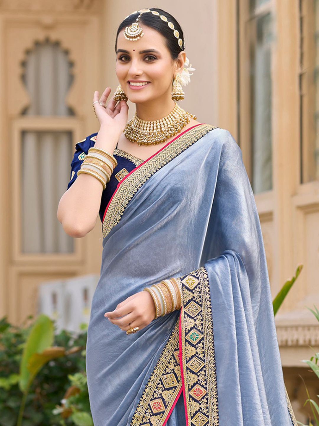 House of Pataudi Satin Silk Embellished Party Wear Saree With Blouse
