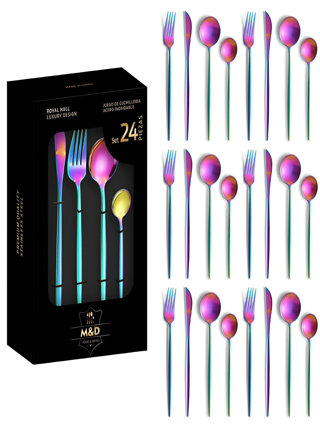 UniKart Purple 24 Pieces Stainless Steel French Style Flatware Cutlery