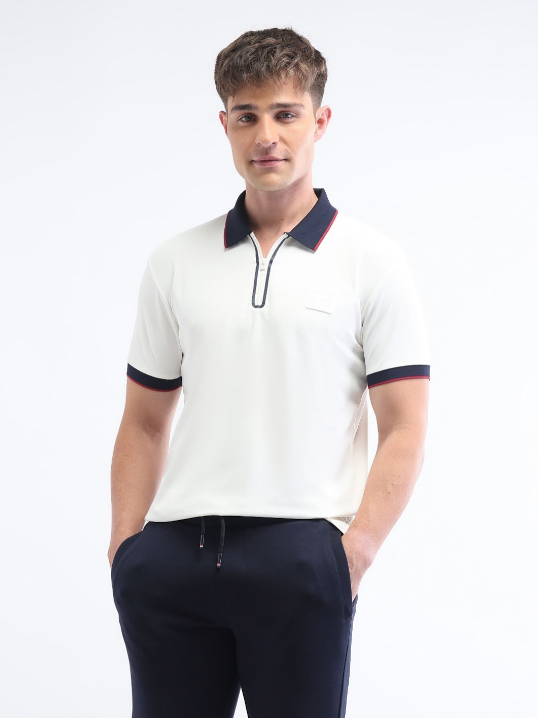 USPA Sport Men Polo Collar Pockets Slim Fit T-shirt