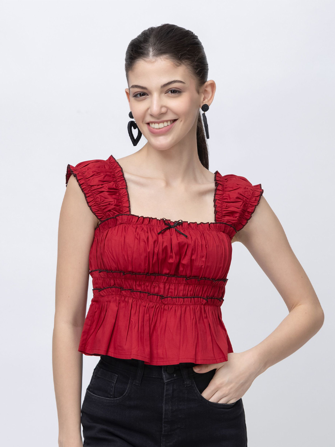 7OUNCE Smocked Cotton Empire Crop Top