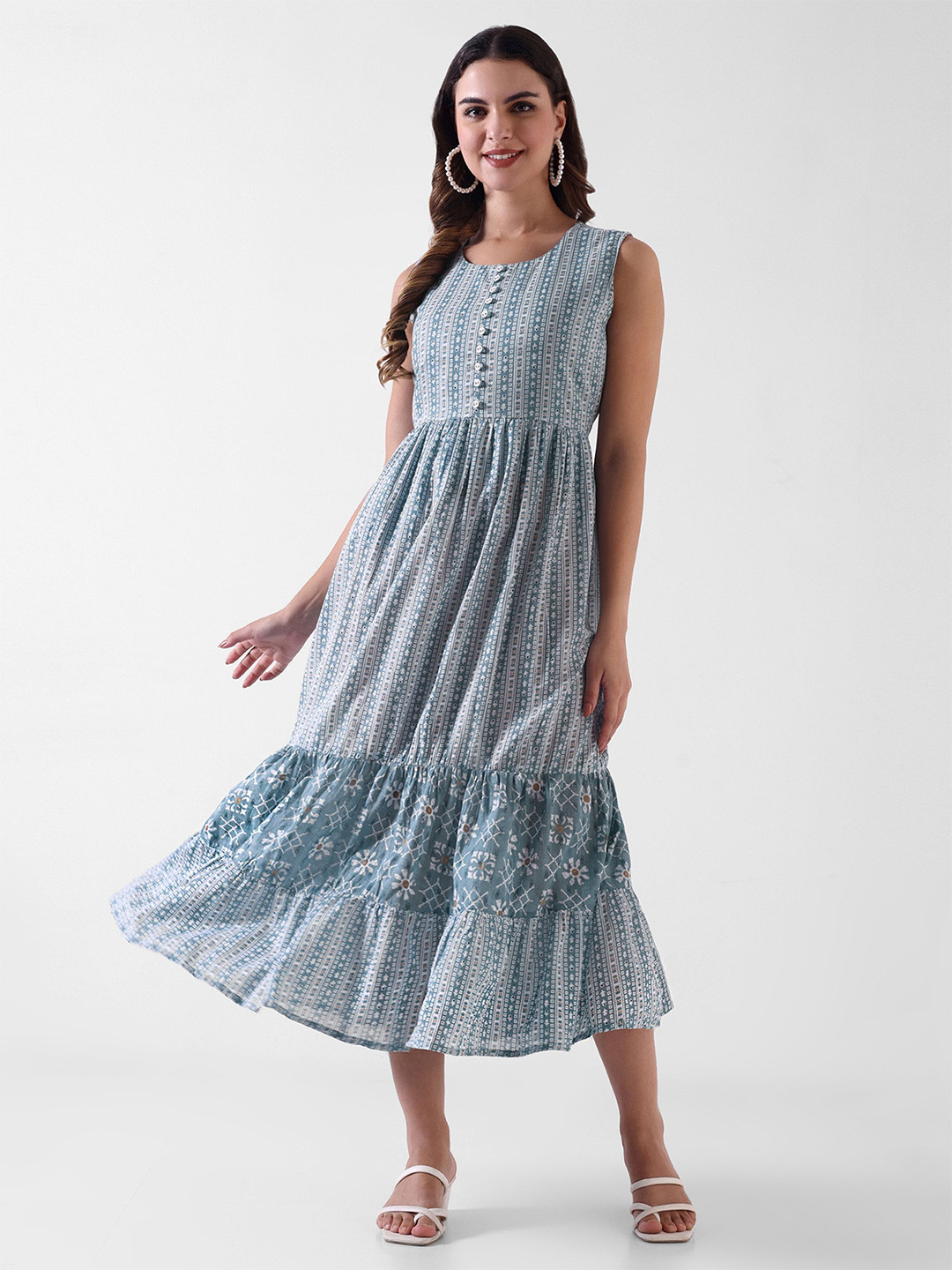 Pashet Women Print Fit & Flare Midi Dress