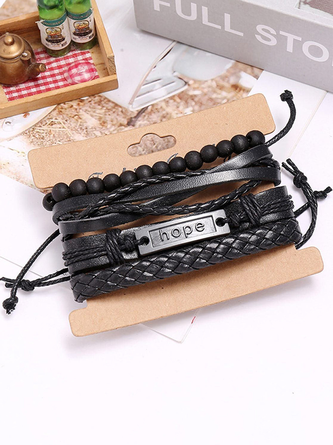 Ringzinnie Men Leather Artificial Beaded Hope Layered Wraparound Bracelet