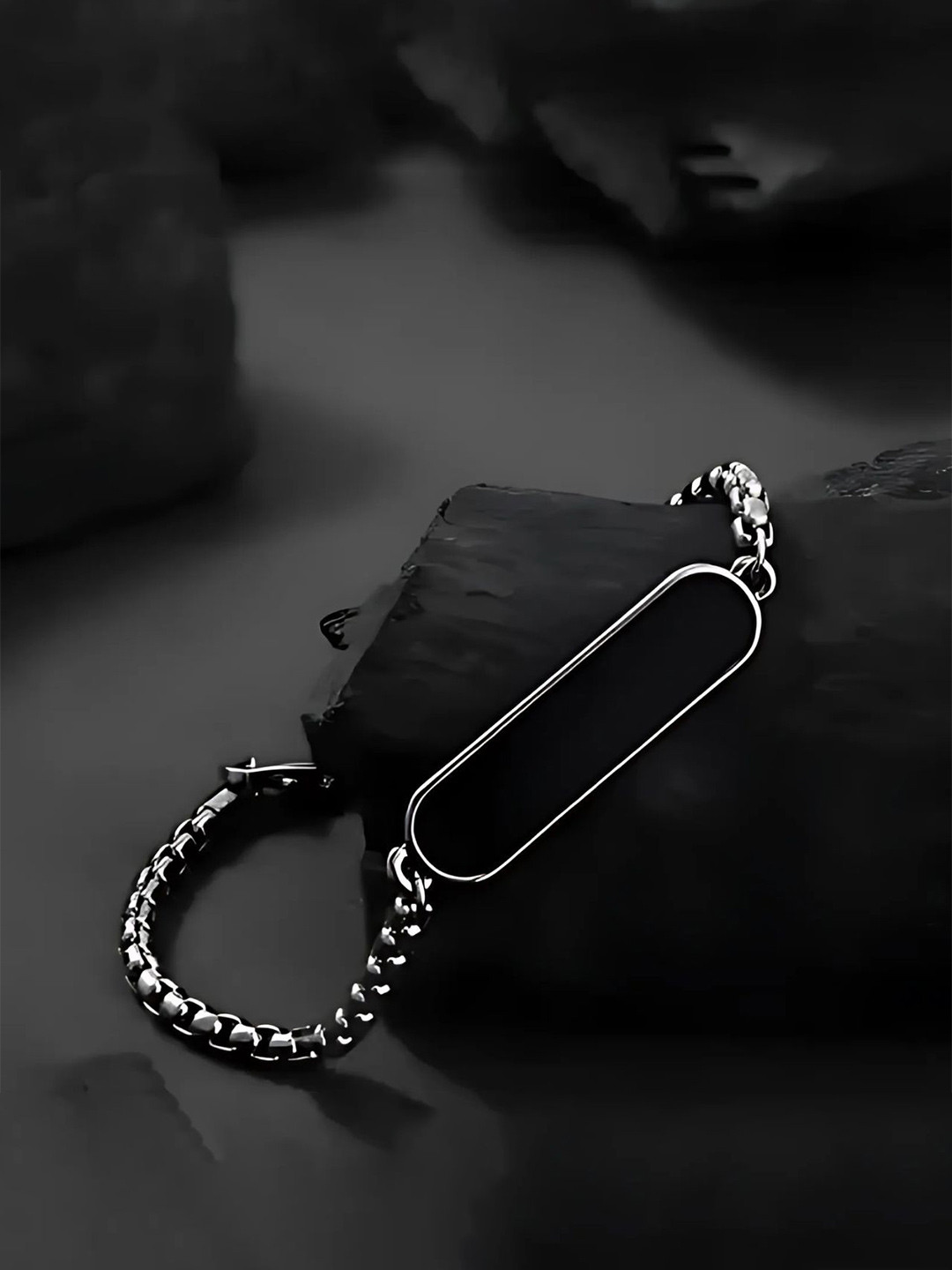 Ringzinnie Unisex Stainless Steel Silver-Plated CZ Studded Link Oxidised Bracelet