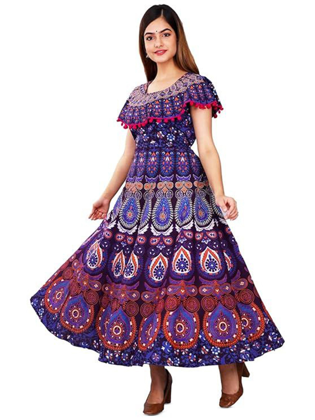 OUTER WEAR AYAM EXPORTS Ethnic Motifs Printed Cotton Fit & Flare Midi Dress
