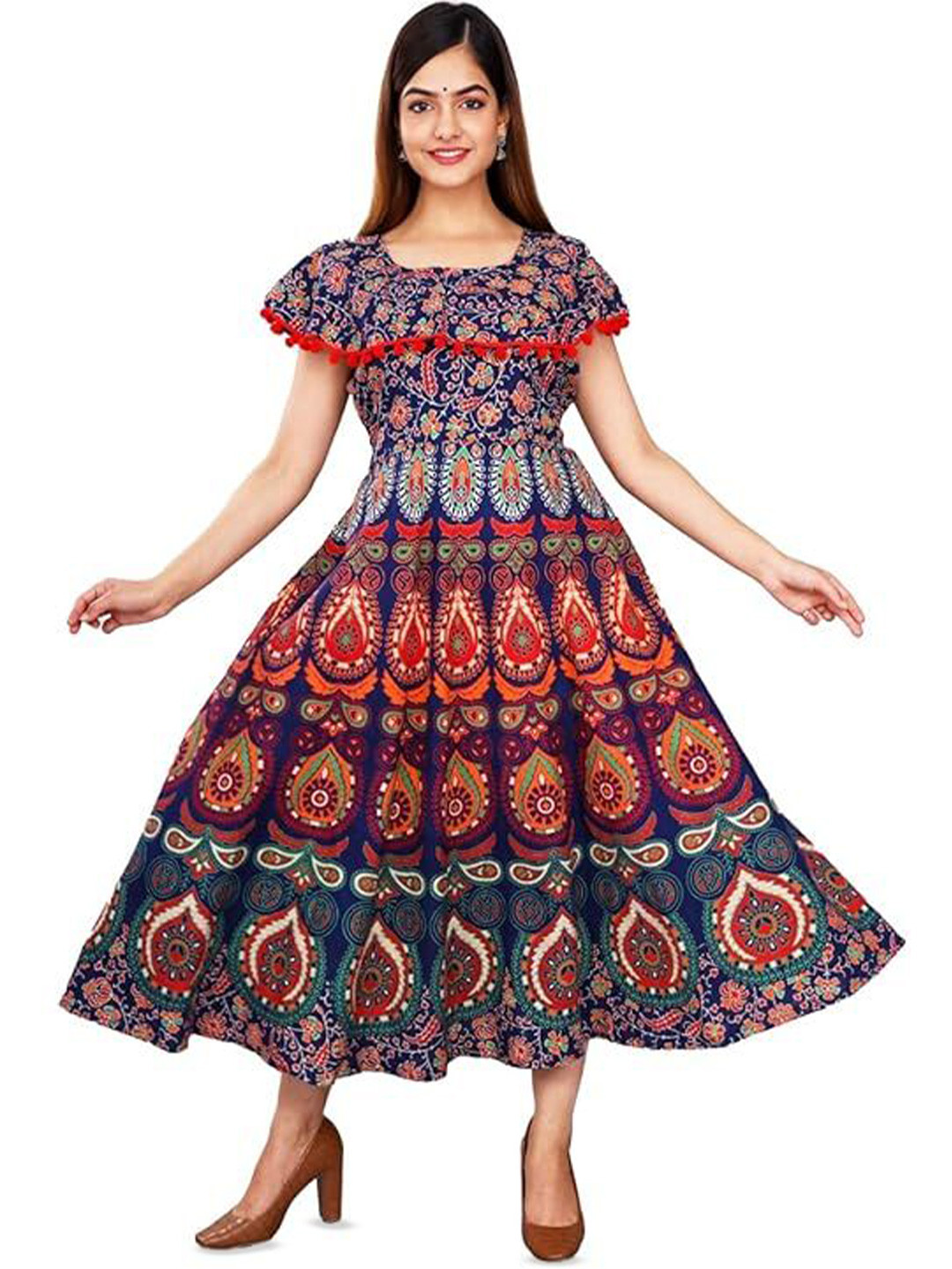 OUTER WEAR AYAM EXPORTS Ethnic Motifs Printed Cotton Fit & Flare Midi Dress