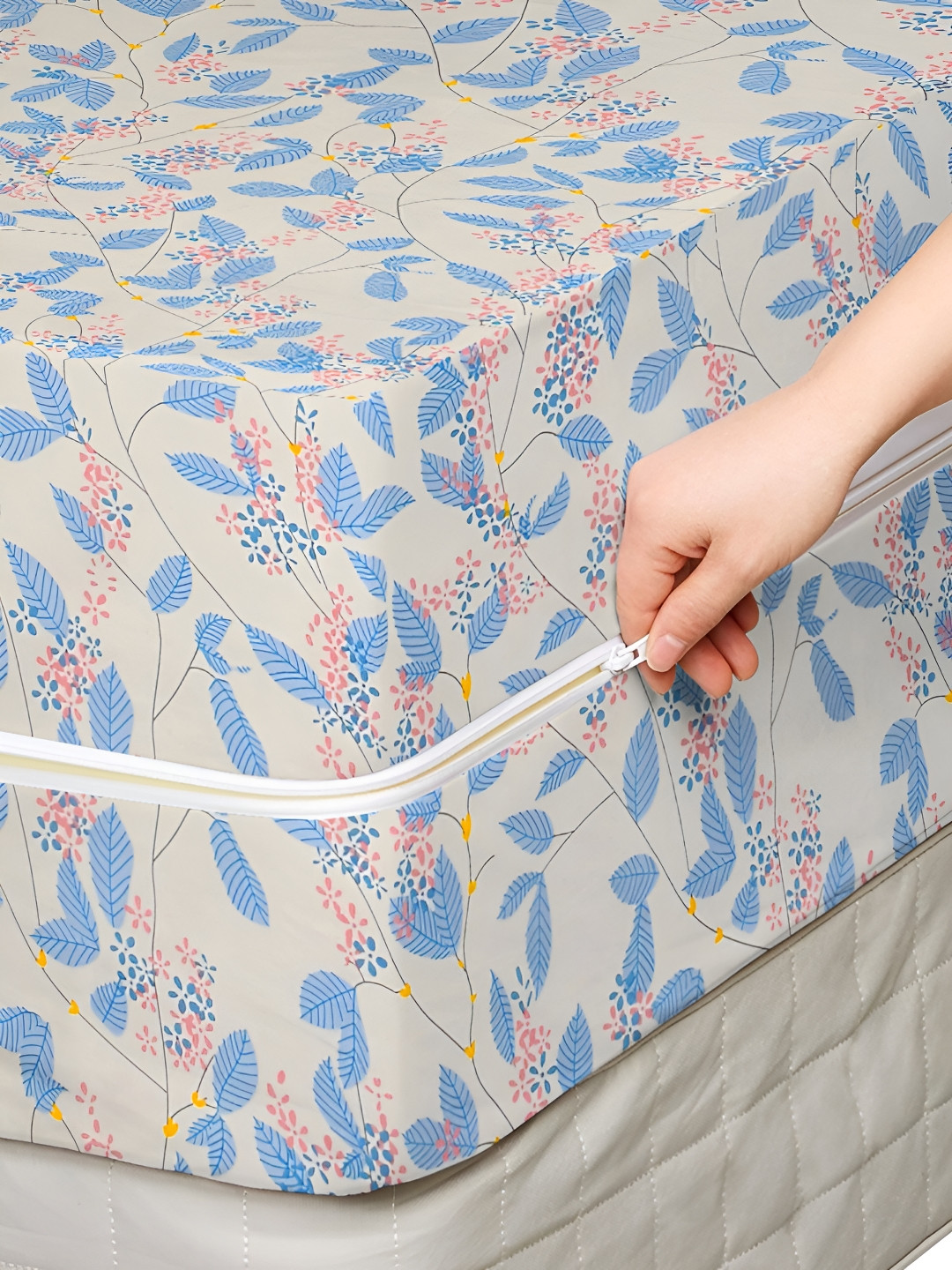 VAS COLLECTIONS Blue Cotton Breathable Single Bed Mattress Protector