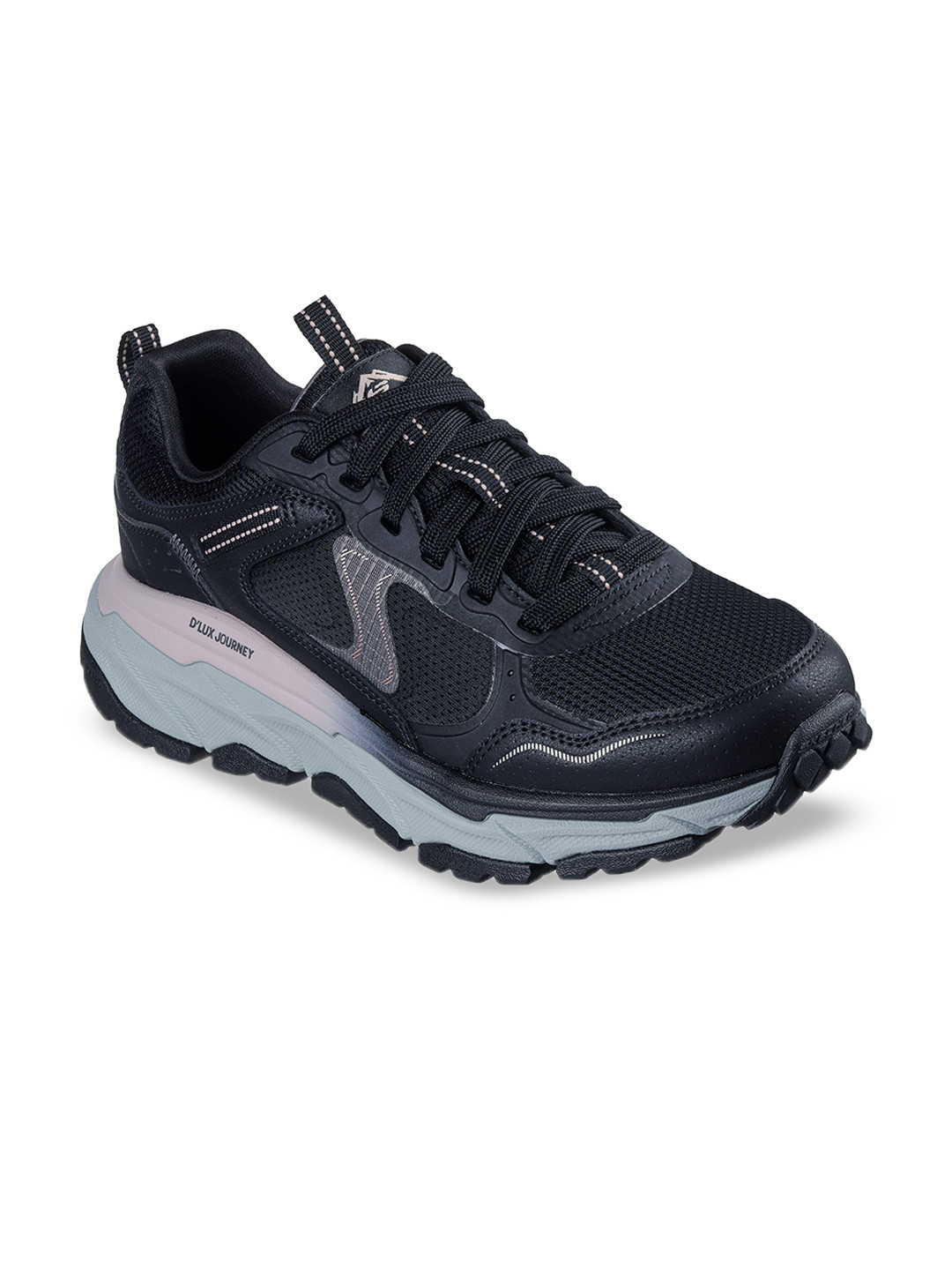 Skechers Women D'LUX JOURNEY Black Rose Gold Casual Lace Up Shoe