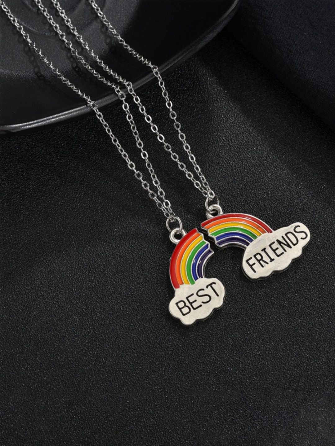 YouBella Set Of 2 Silver-Plated Best Friend Pendants With Chains