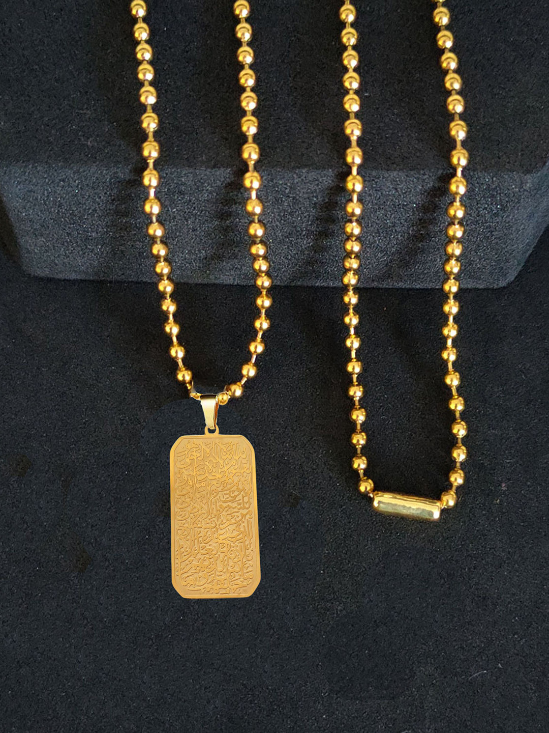 M Men Style Gold-Plated Stainless Steel Ayatul Kursi Pendants With Chain