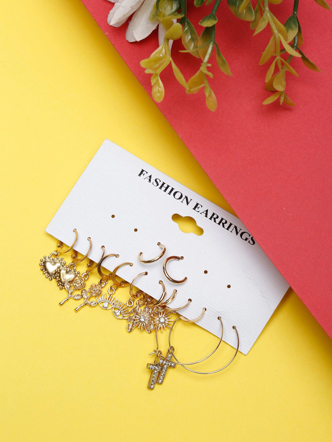 YouBella Set Of 7 Gold-Plated Contemporary Hoops Earrings