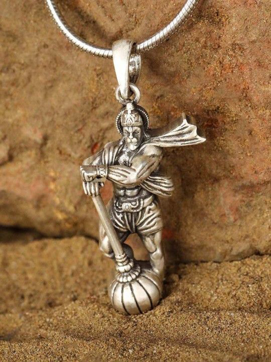 PASU FASHION Unisex Sterling Silver Hanuman Ji Shaped Pendant With Chain