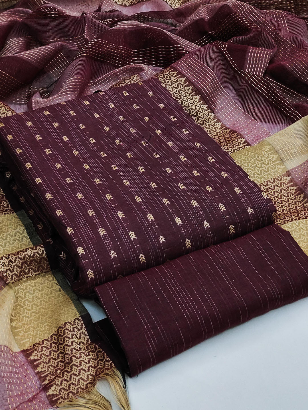 HERE&NOW Geometric Woven Design Zari Work Unstitched Dress Material