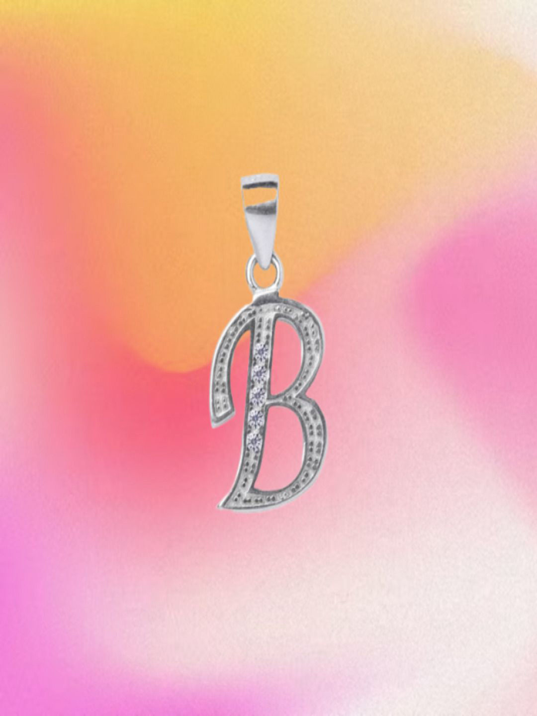 Paavni Girls 925 Sterling Silver Rhodium-Plated Cubic Zirconia Studded B Letter Pendant