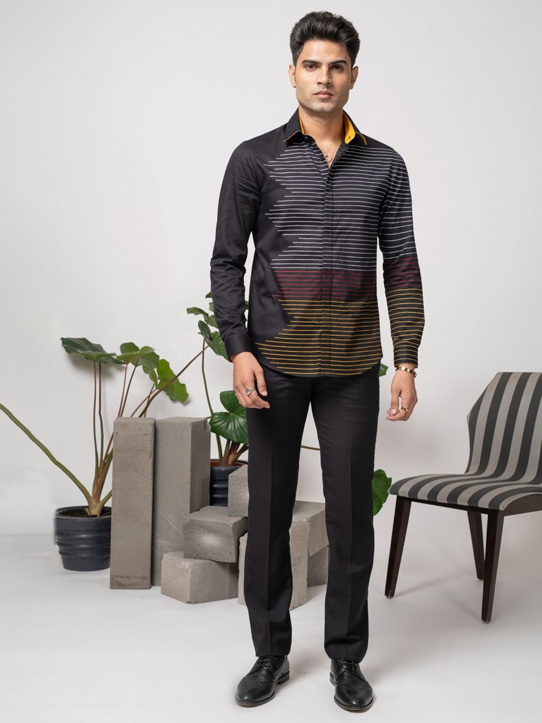 ABKASA Men Classic Slim Fit Multi Stripes Opaque Striped Casual Shirt