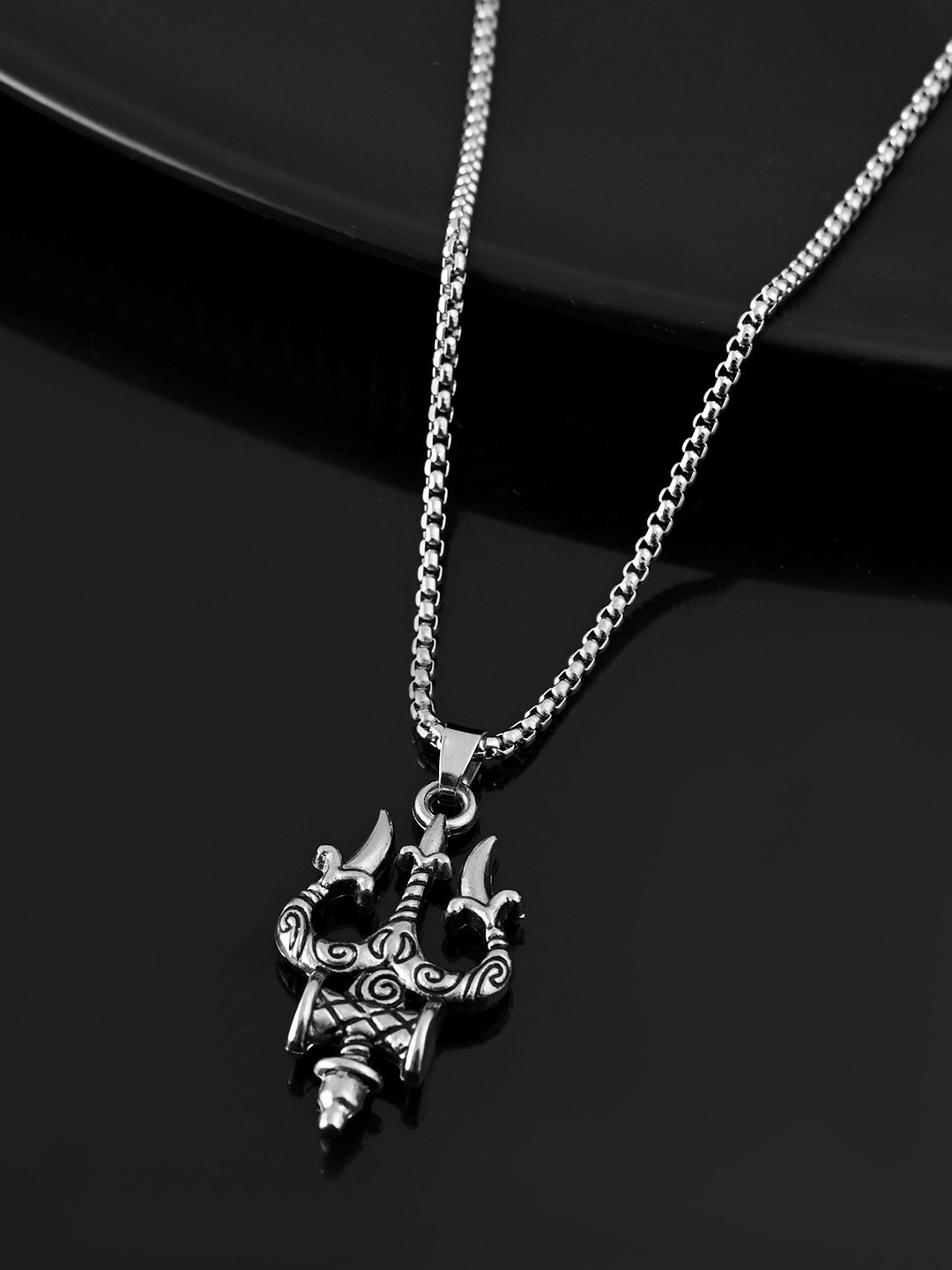 Ringzinnie Unisex 925 Sterling Silver Lord Shiva Trishul Pendant With Chain