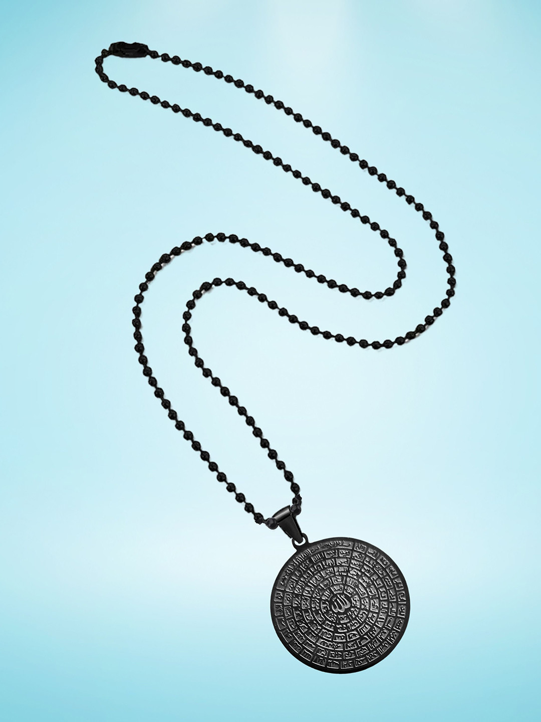 M Men Style Stainless Steel Engraving Arabic Islamic Disc Pendant With Chain