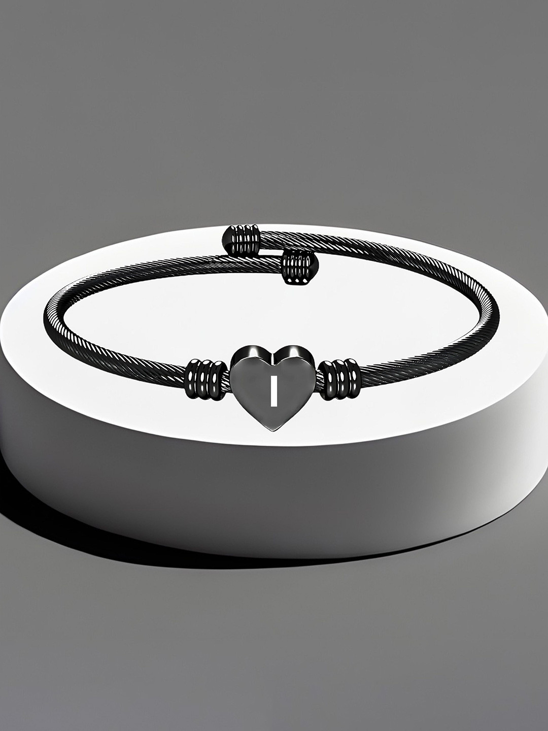 M Men Style Stainless Steel Heart Initials Engraved I Cuff Bracelet