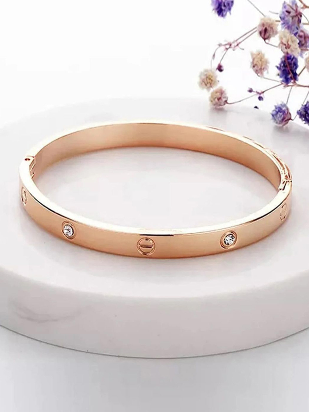 The Roadster Lifestyle Co. Men Stainless Steel Gold Plated AD Studded Love Band Bracelet