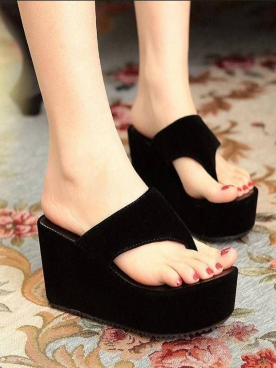 Baespice Women Solid Suede Wedge Heel's Sandals