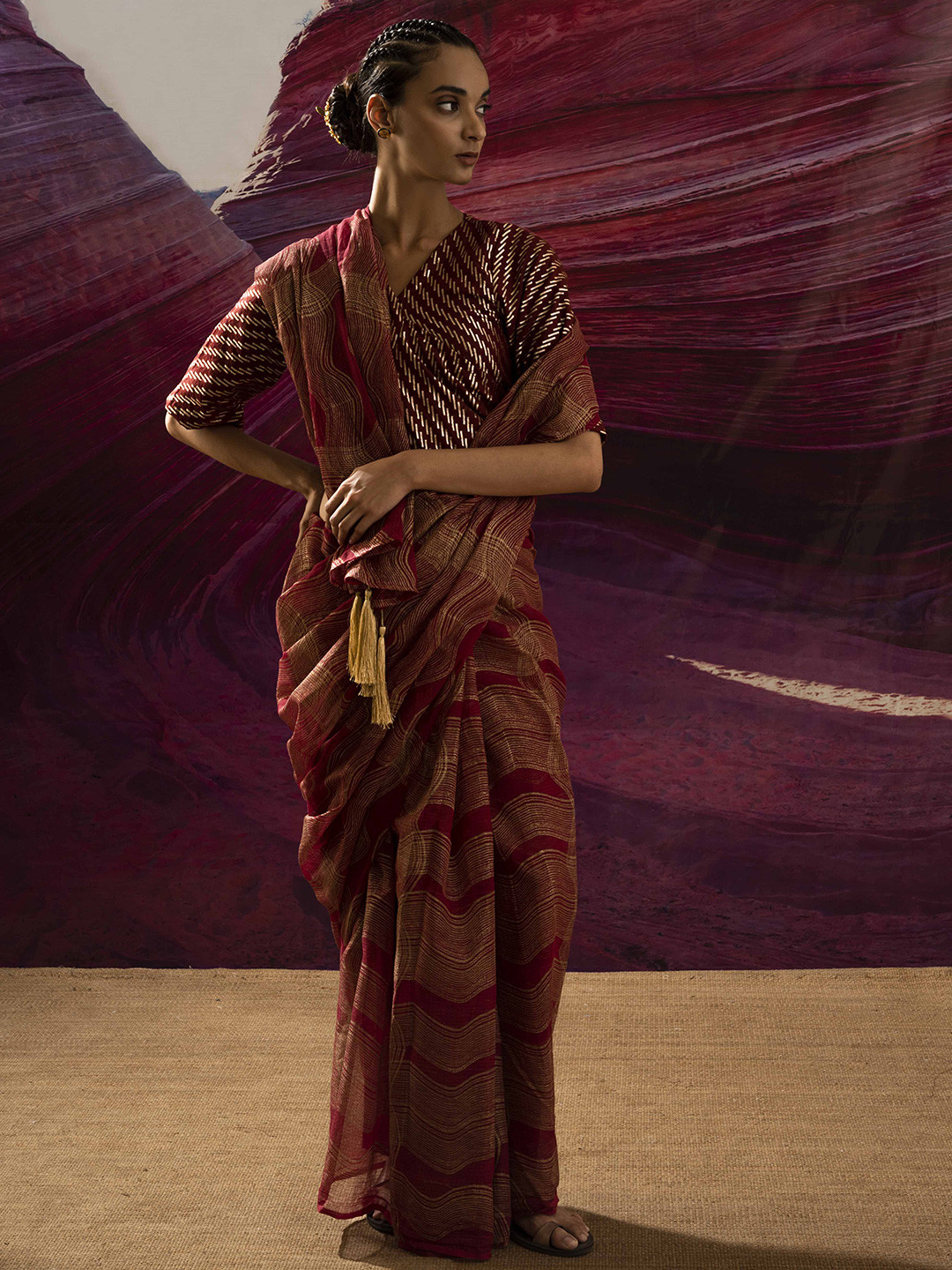 Banana Labs Printed Pure Cotton Saree With Stitched Blouse