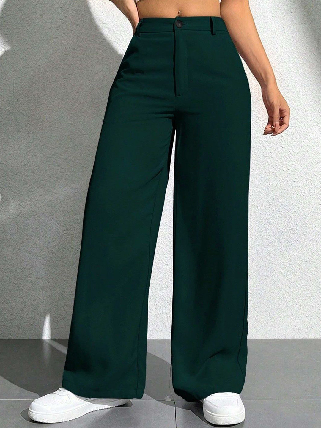 BAESD Women Relaxed Straight Leg High-Rise Non Iron Wide Leg Trousers
