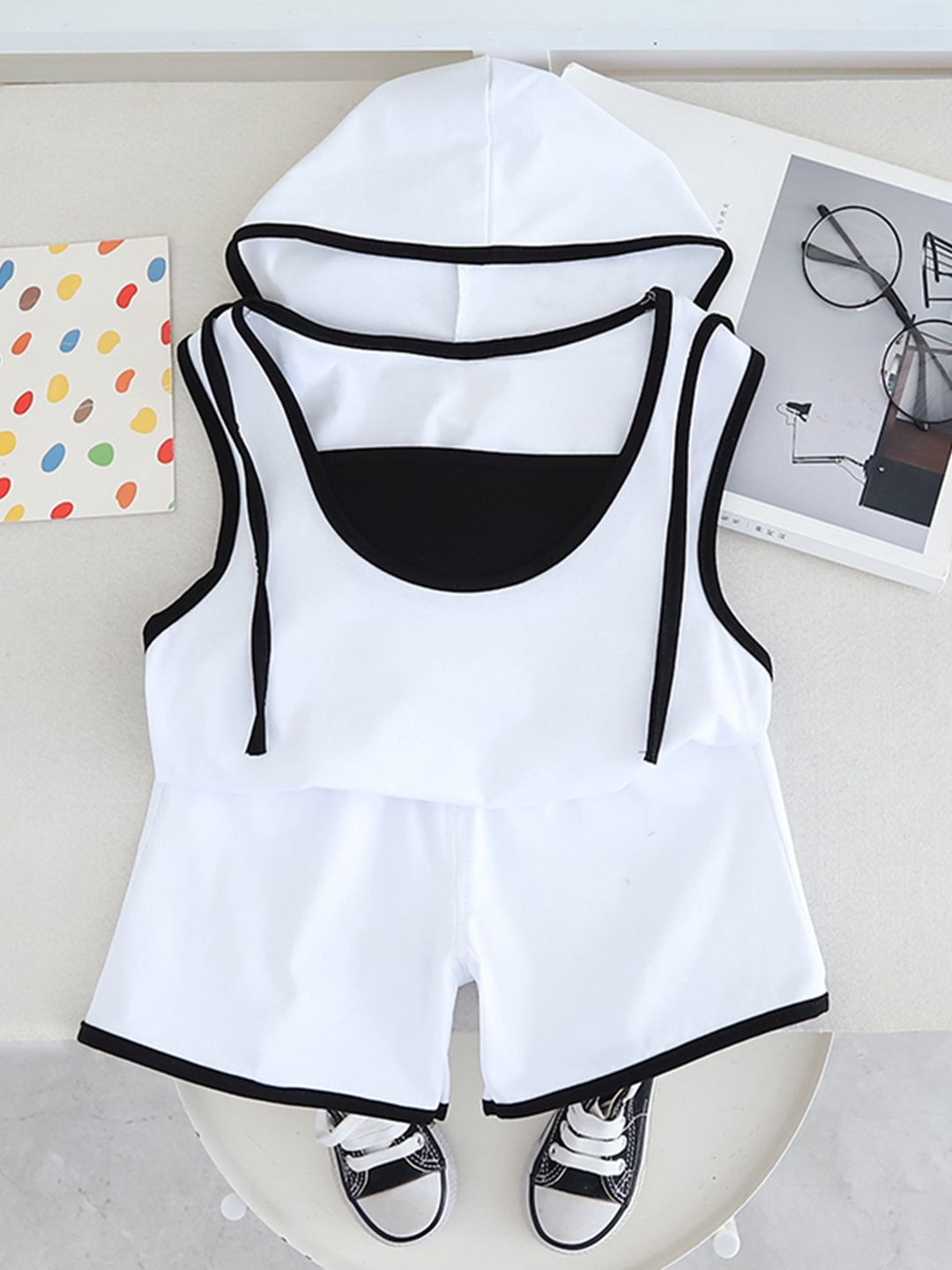 INCLUD Girls Sleeveless Hooded Top with Shorts