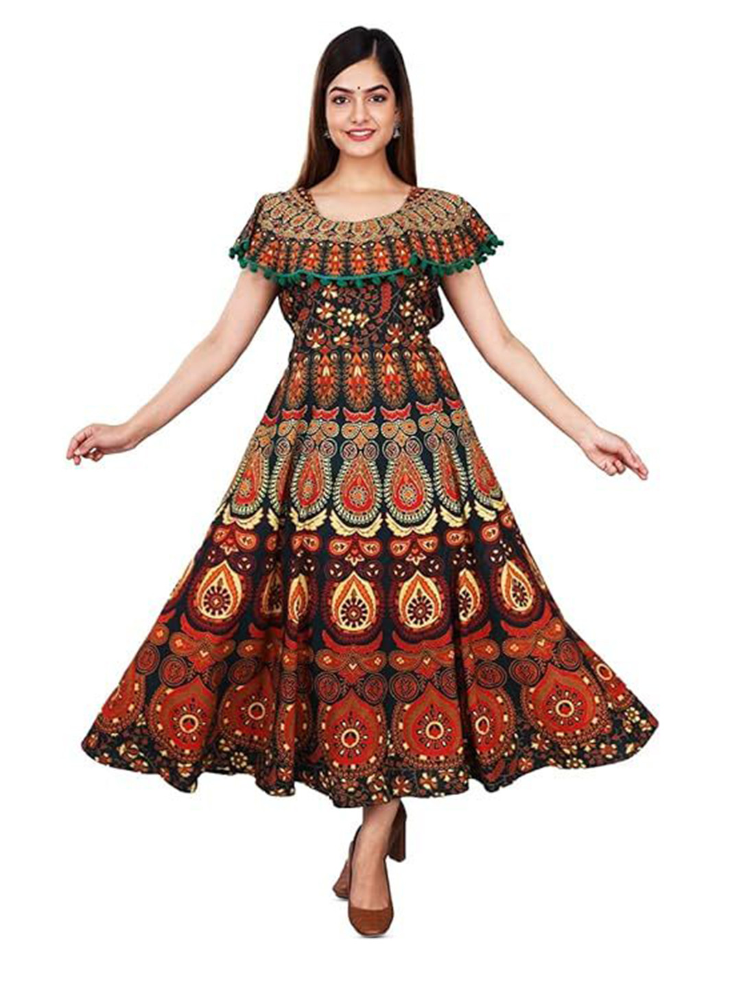 OUTER WEAR AYAM EXPORTS  Women's Cotton Maxi Long Dress Naptol Print Pumfum Attached