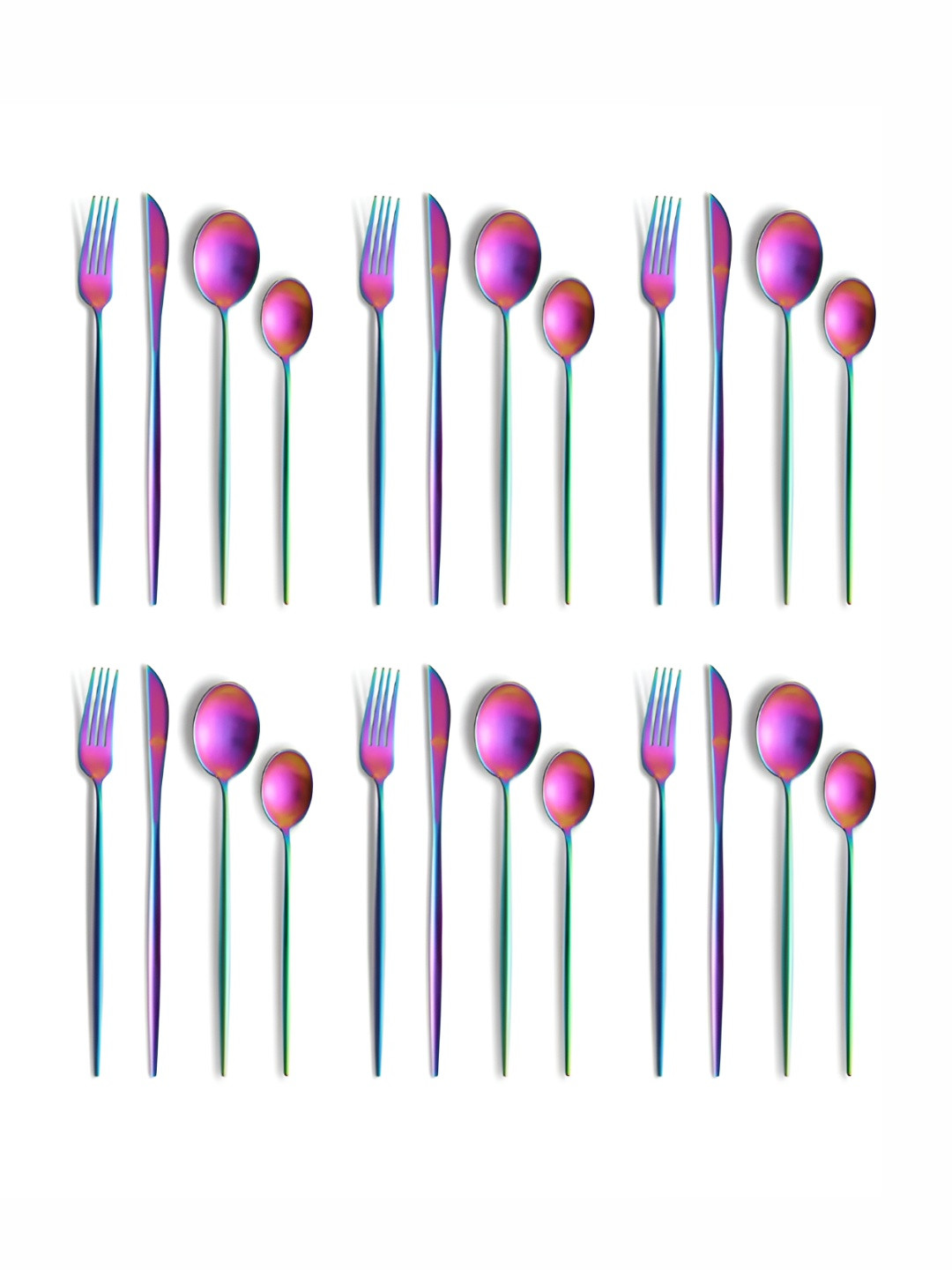 UniKart Purple 24 Pieces Rainbow Printed Stainless Steel Cutlery Set