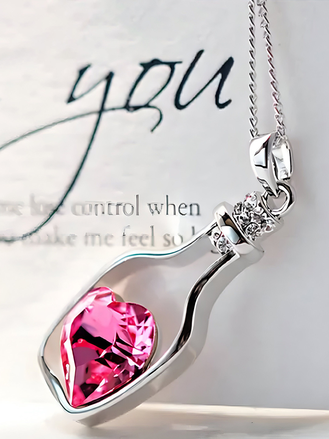 Crazy Fashion Stainless Steel Rhodium-Plated Bottle Heart Shaped Pendants With Chains