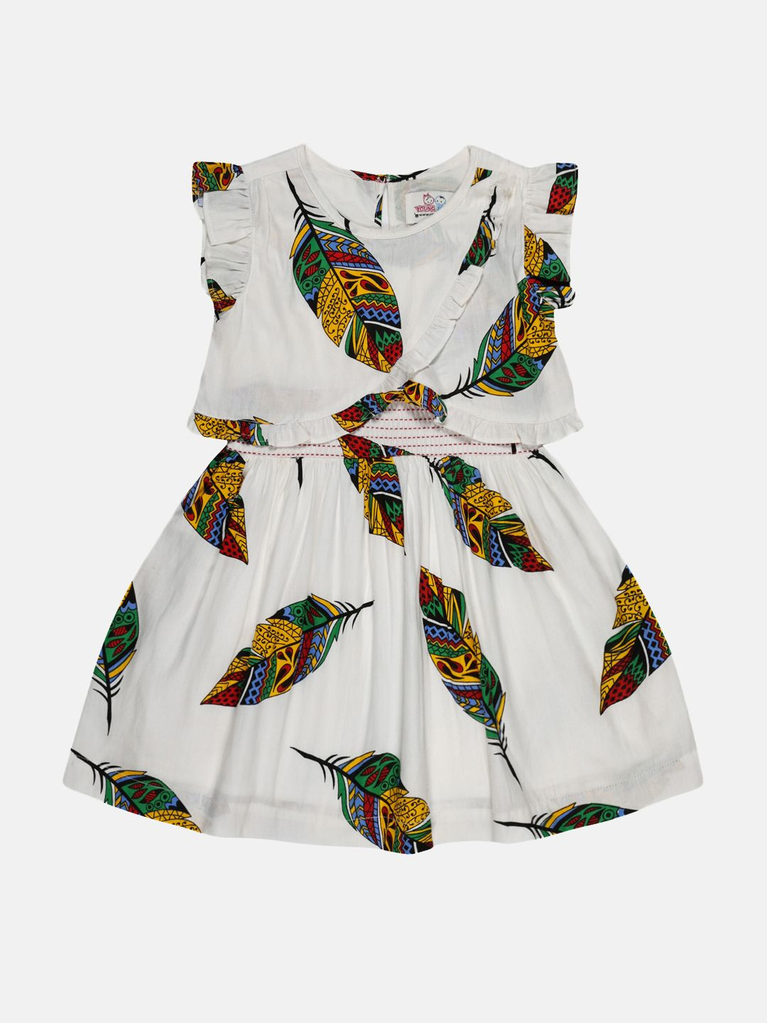 YOUNG BIRDS Tropical Print Flutter Sleeve Fit & Flare Dress
