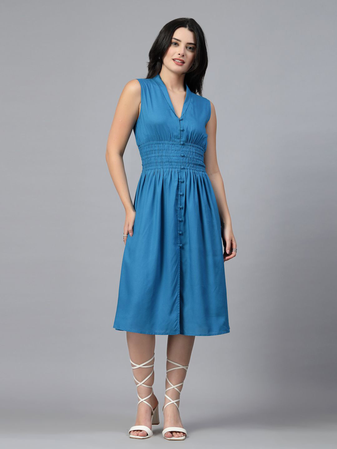 JEFF COOPER Women Fit & Flare Dress Elasticated Waist with Front Slit