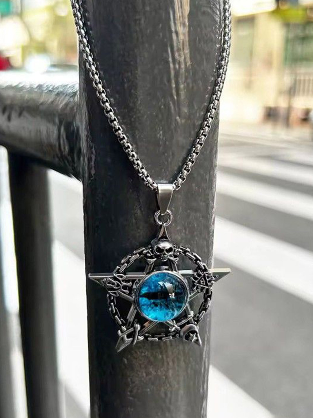 PASU FASHION Unisex Sterling Silver Evil Eyeball Star Shaped Pendant With Chain