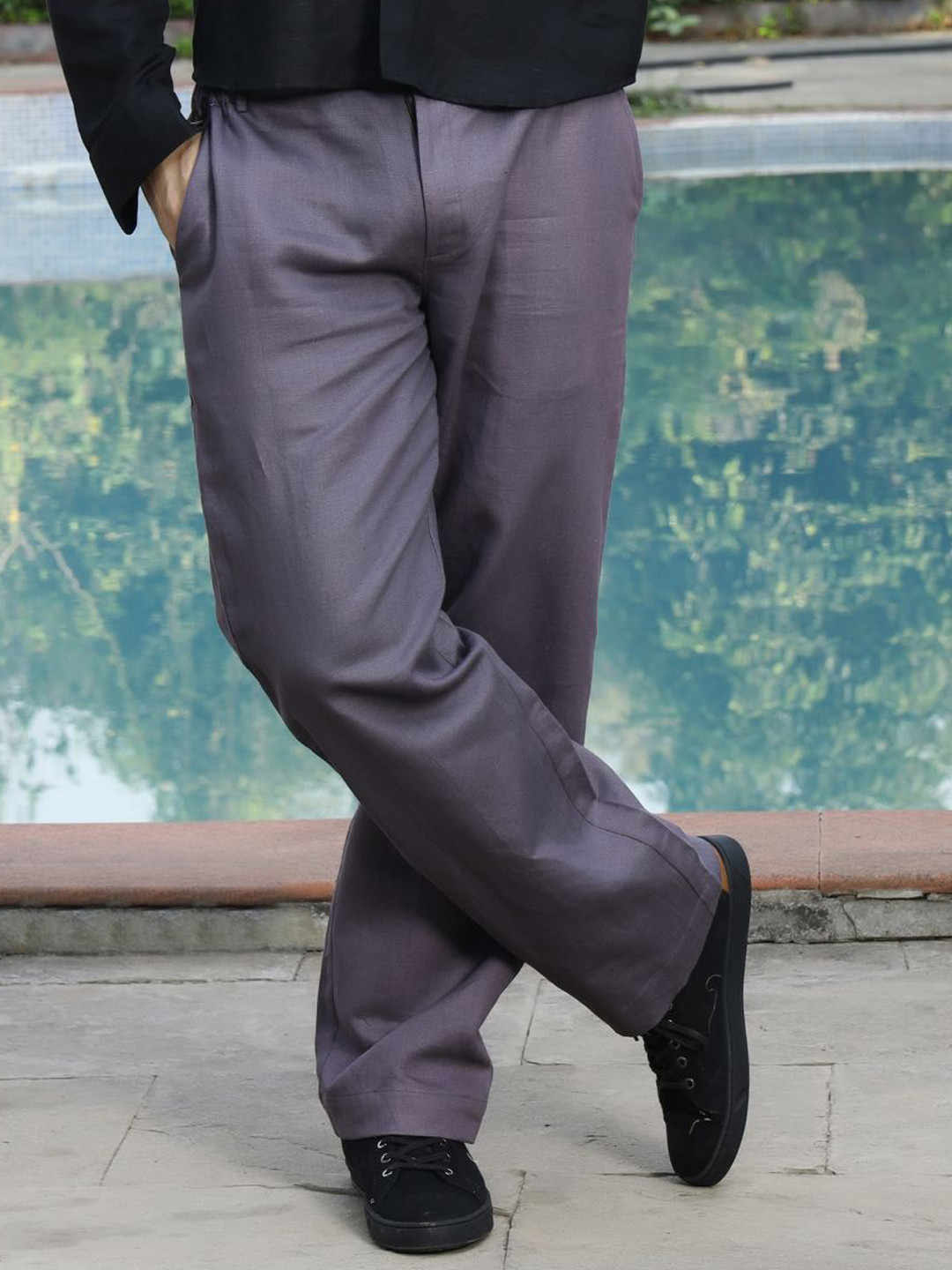 ROAR FOR GOOD Men Comfort-Fit Hemp Smart Casual Trousers