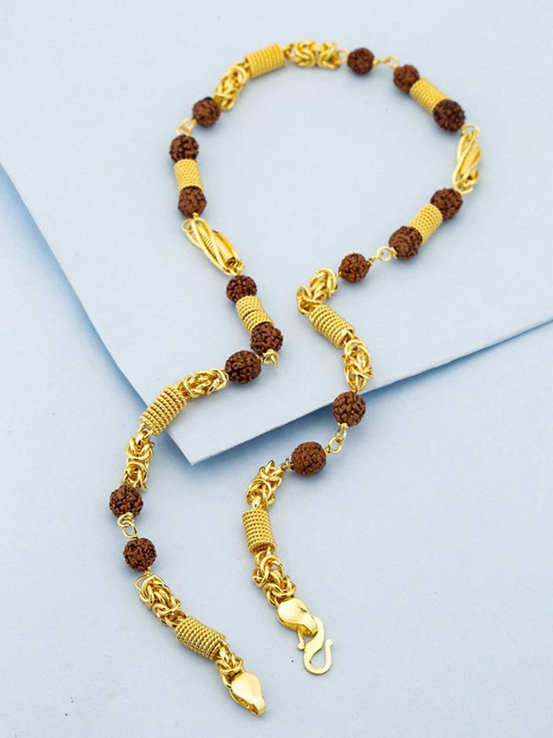 SANAA CREATIONS Unisex Gold-Plated Shiv Mahadev Symbol Rudraksha Statement Antique Chain