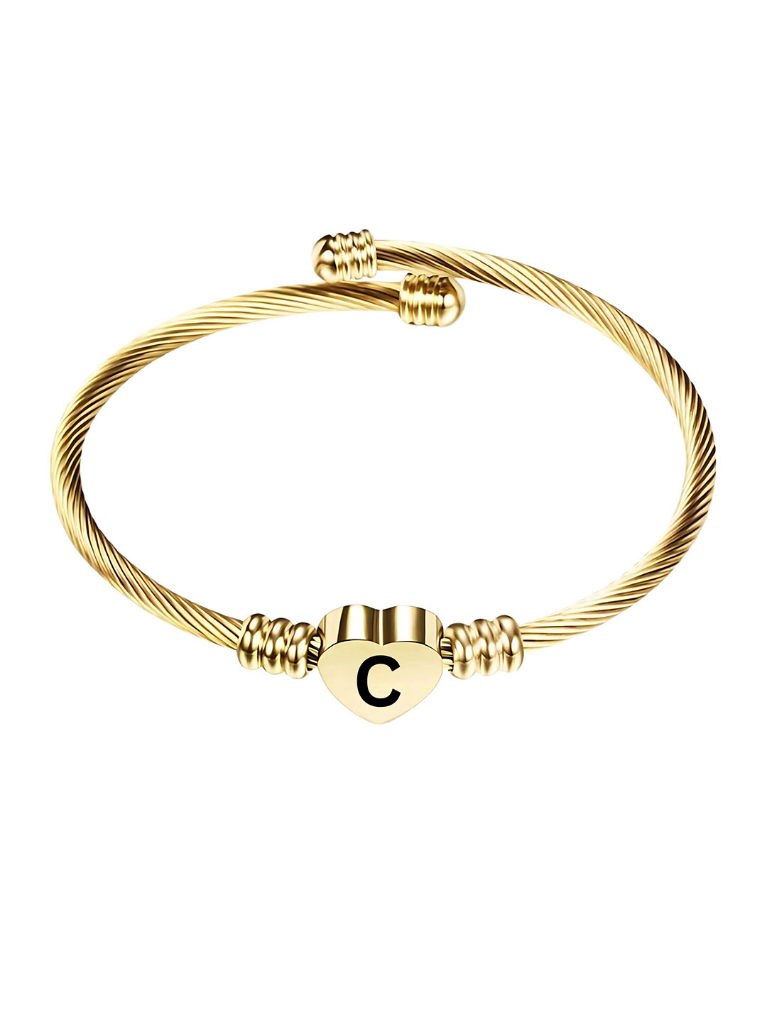 M Men Style Men Stainless Steel Gold-Plated Heart C Kada Bracelet