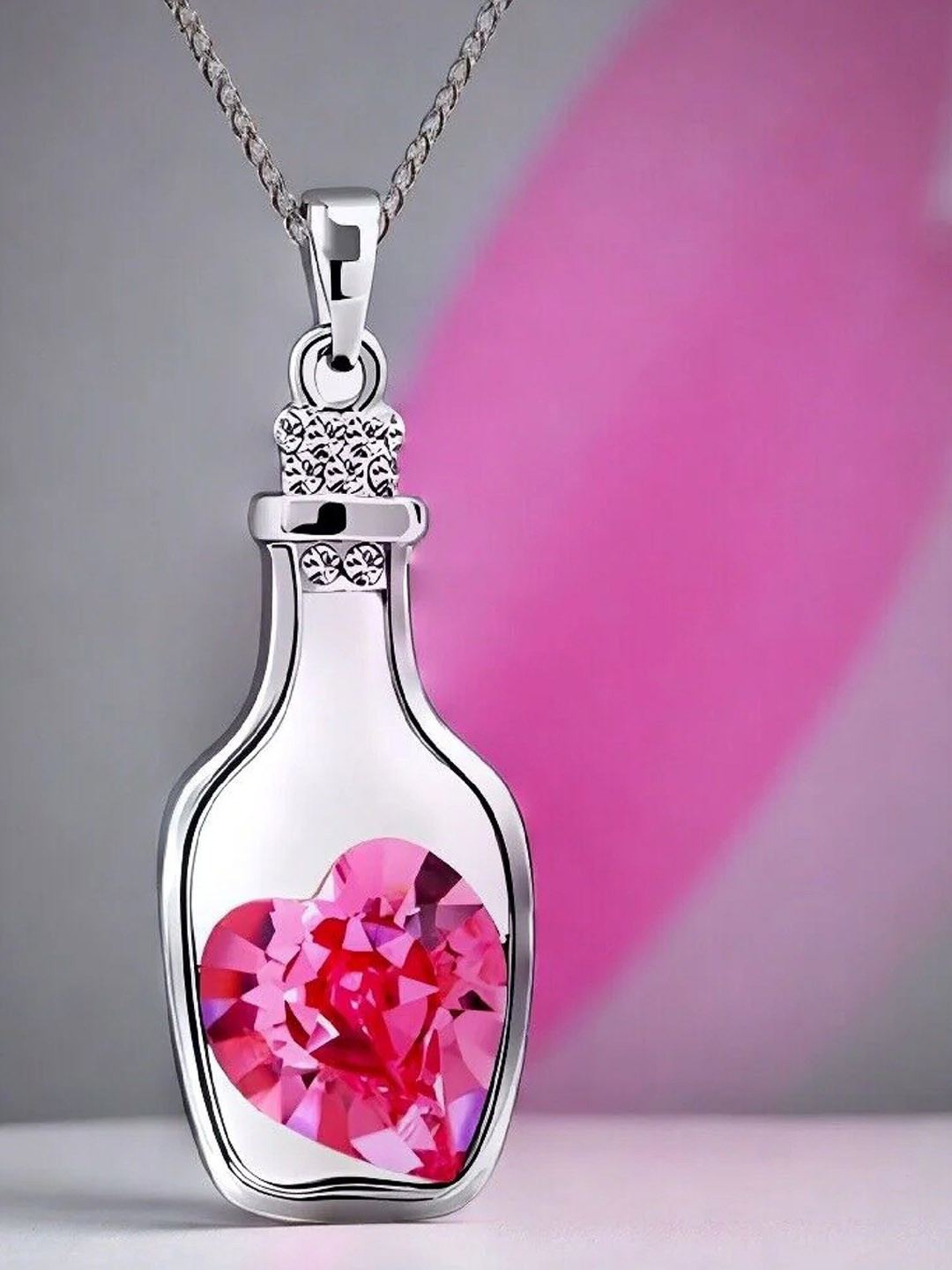 Crazy Fashion Rhodium-Plated Heart Shaped Pendants with Chains