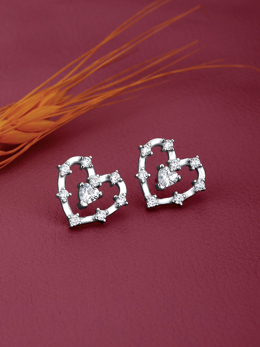 Carlton London Rhodium Plated CZ Heart Bold Stud Earring