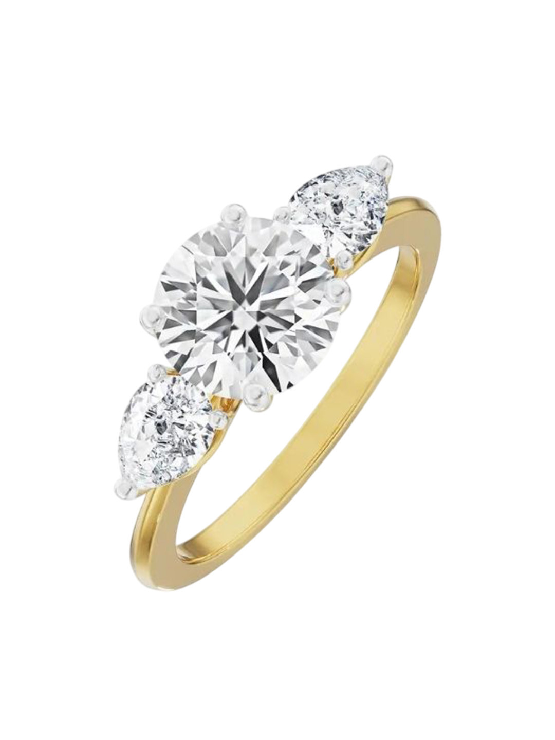 Emori Three Stone Pear Engagement Lab Diamond in 14KT Gold Ring
