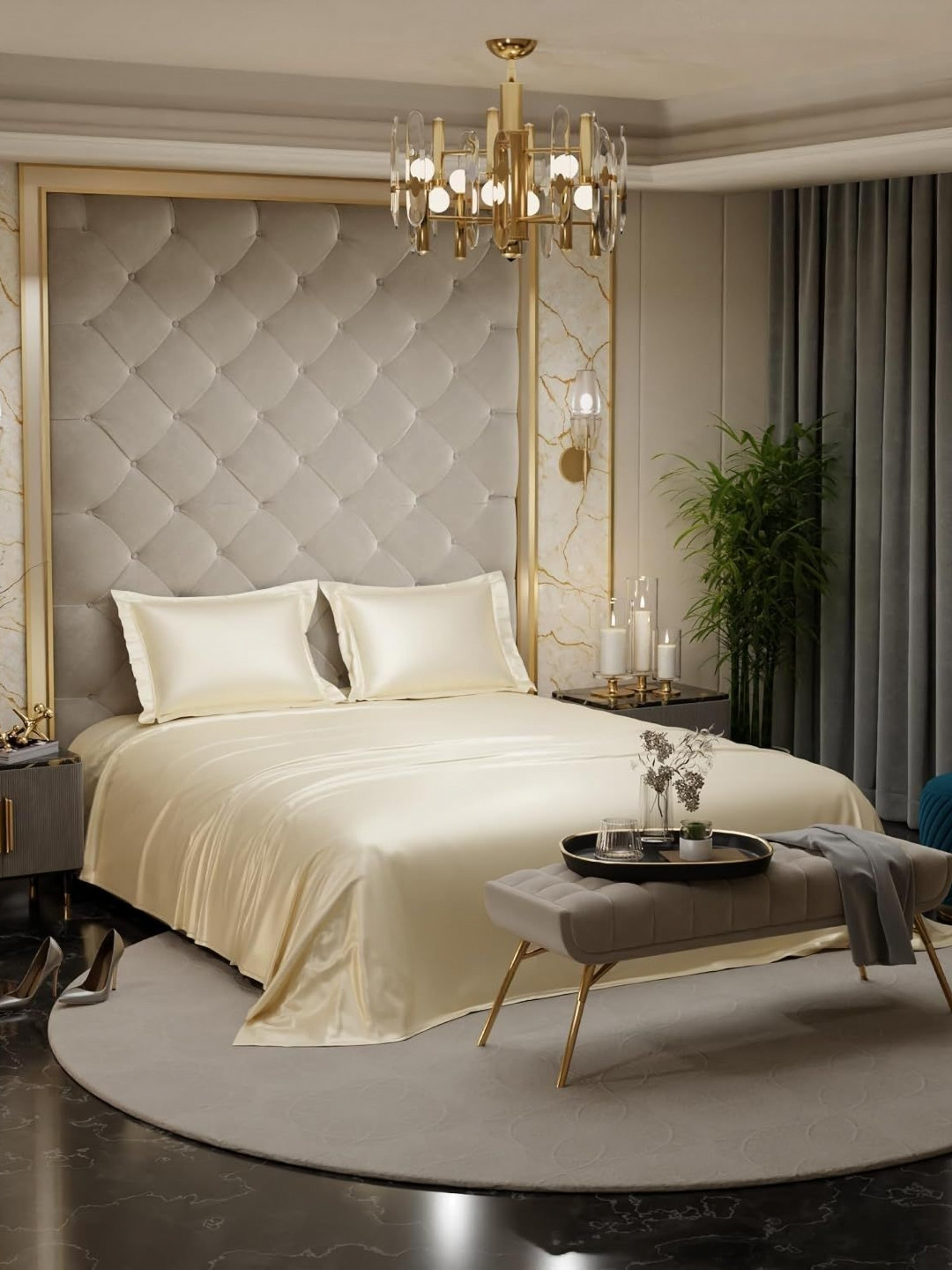 Myntra Elegant Homes Champagne 300 TC King Bedsheet with 2 Pillow Covers