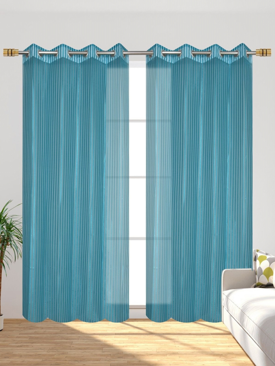 Galaxy Home Decor Blue 2 Pieces Striped Transparent Net Door Curtains