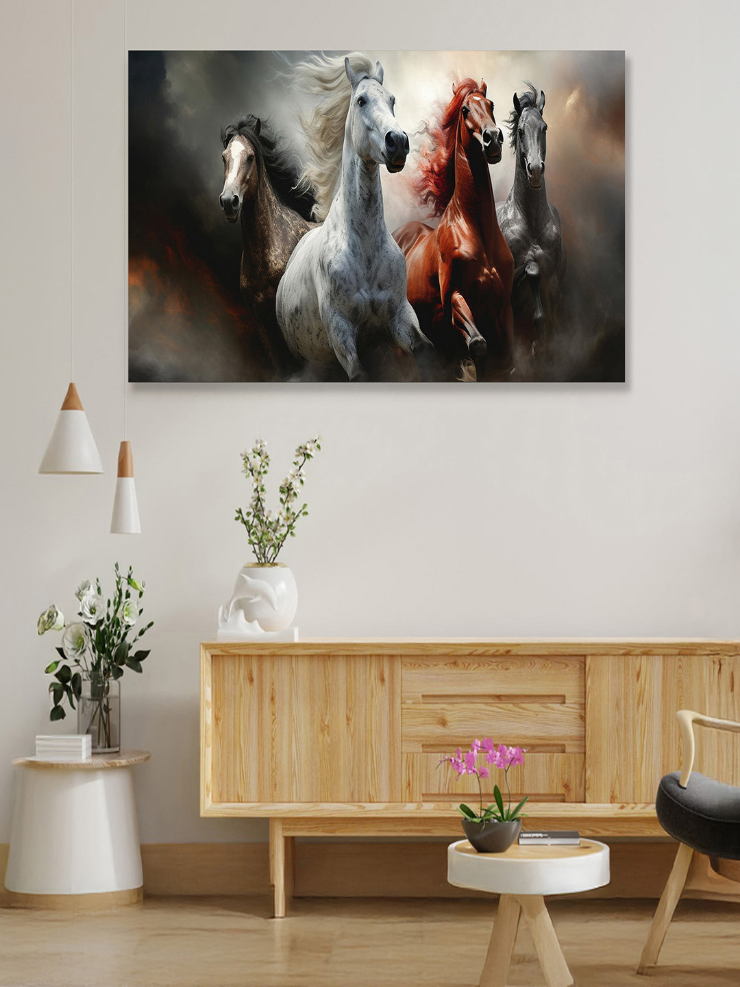 nestroots White & Grey Horse Equine Serenity in Nature Canvas Paintings Wall Art