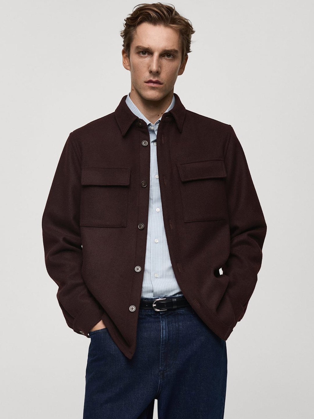 MANGO MAN Chest Pocket Detail Flannel Shacket